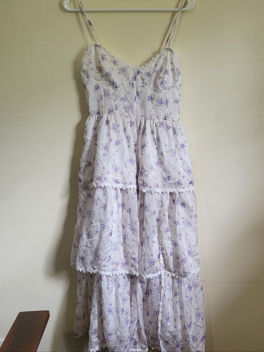 Lulu's Lavender Floral Tiered Maxi Dress - White with Lavender Print
